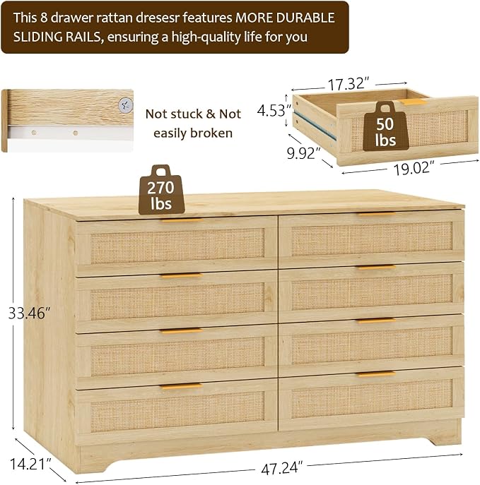 HOPUBUY Living Room Table Sets of 3, Boho Drawer and Large Drawer Nightstand - Image 3