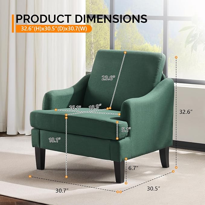 VINGLI Linen Fabric Accent Chairs Set of 2, Comfy Sofa Chair Living Room - Image 2