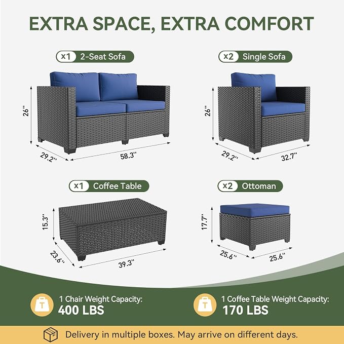 Aoxun 7 Piece Outdoor Patio Furniture Set 6 Seats, Outdoor Sectional - Image 8