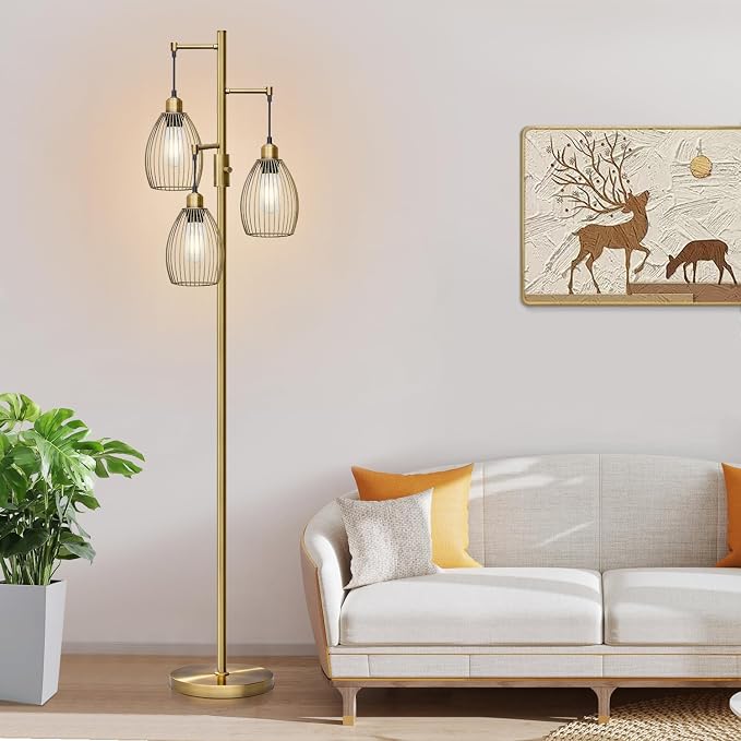 Dimmable Floor Lamp, 3 x 800LM LED Edison Bulbs Included, Farmhouse Industrial by Nintiue
