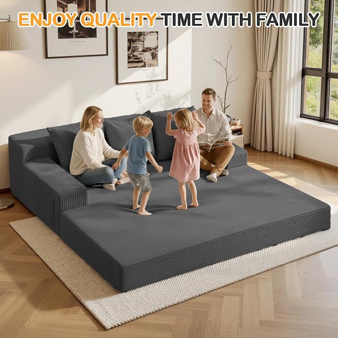 Erament 3 Seater Boneless Couch Sofa Bed, Compression Convertible Futon Floor - Image 3