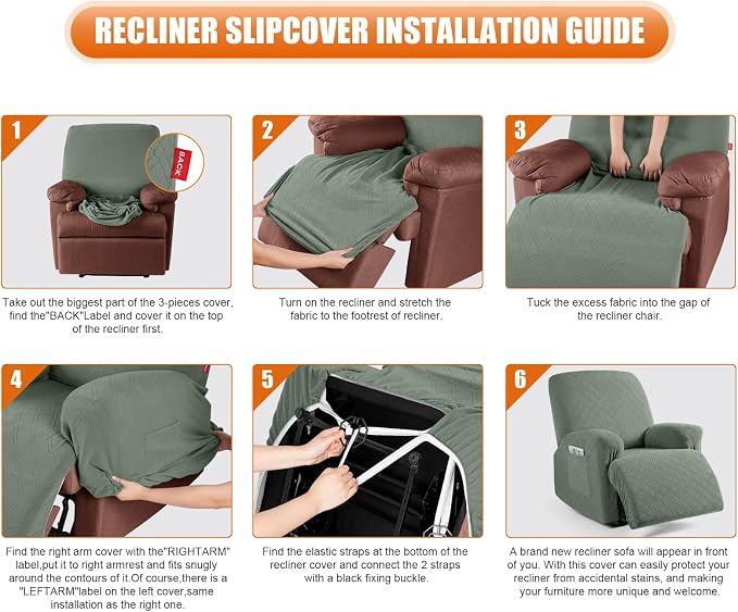 VANSOFY Oversized Recliner Chair Cover, 4-Pieces Stretch Recliner Covers - Image 3