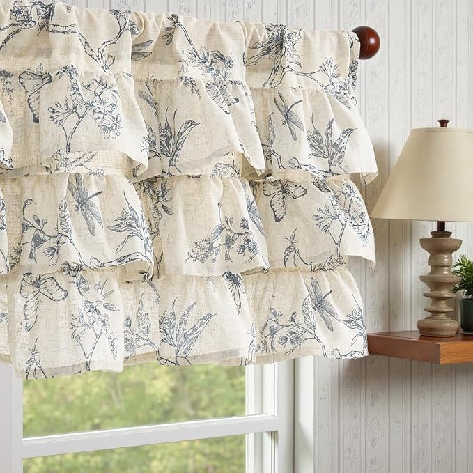 jinchan Ruffled Valance Curtain Linen Floral Kitchen Valance 18 Inch Shabby by JINCHAN
