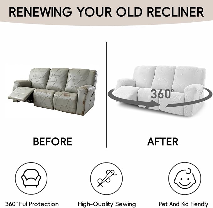 5-Piece Recliner Sofa Covers, Stretch Geometric Strokes Jacquard Recliner Sofa - Image 6