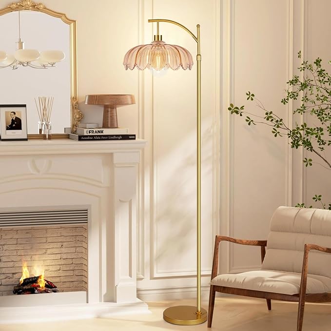 QIYIZM Glass Floor Lamp for Living Room, Mid Century Modern Brass Tall Lamp - Image 8