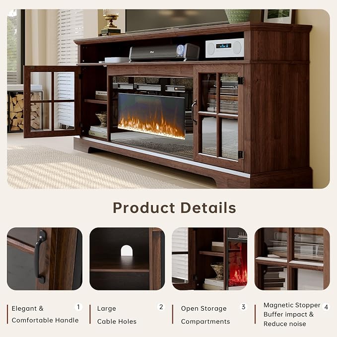 70" Farmhouse TV Stand with 36" Fireplace - Image 4