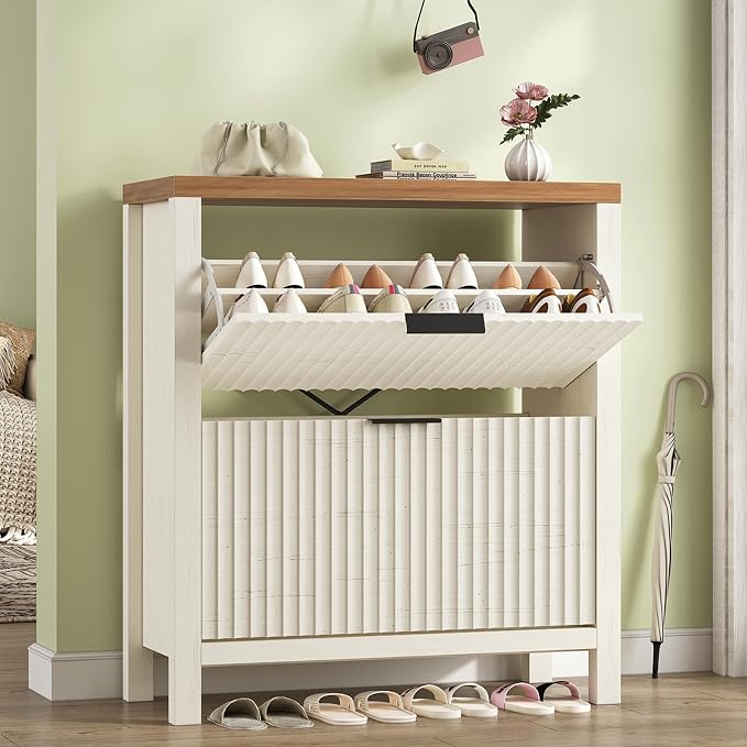YOMILUVE Shoe Cabinet Storage for Entryway, Fluted Shoe Cabinet by YomiluveDesign