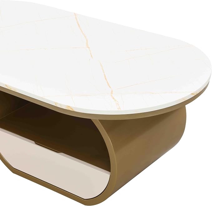 Modern Oval Coffee Table, 47.24" White Faux Marble Coffee Table - Image 6