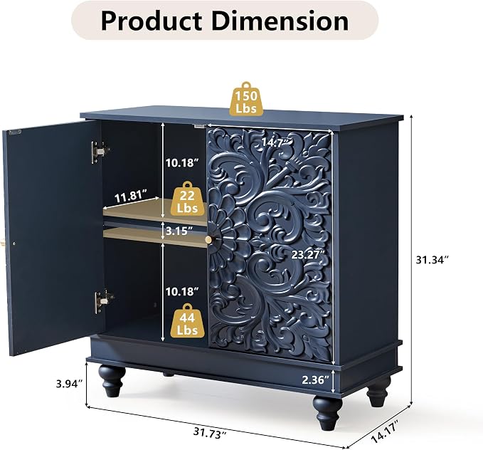 weselon Accent Cabinet with 2 Doors, Luxury Carving Board Storage Sideboard - Image 2