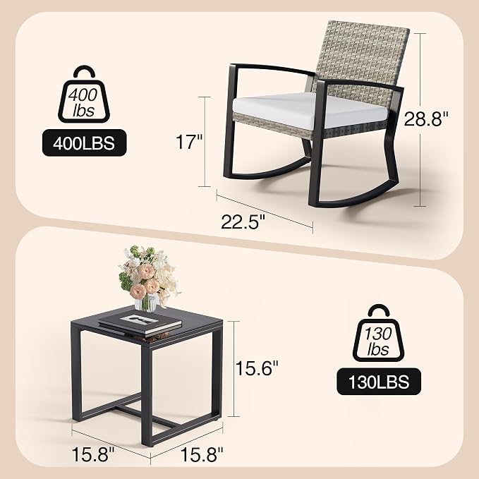 Qsun 3 Pieces Outdoor Patio Furniture Set Rocking Bistro Set, Outdoor Patio - Image 2