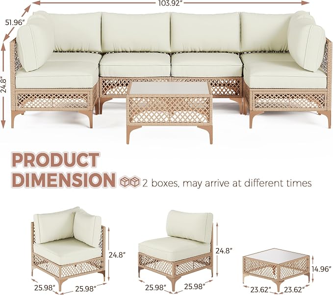 7-Piece Generous Patio Furniture Set, Wicker Outdoor Sectional Set - Image 2