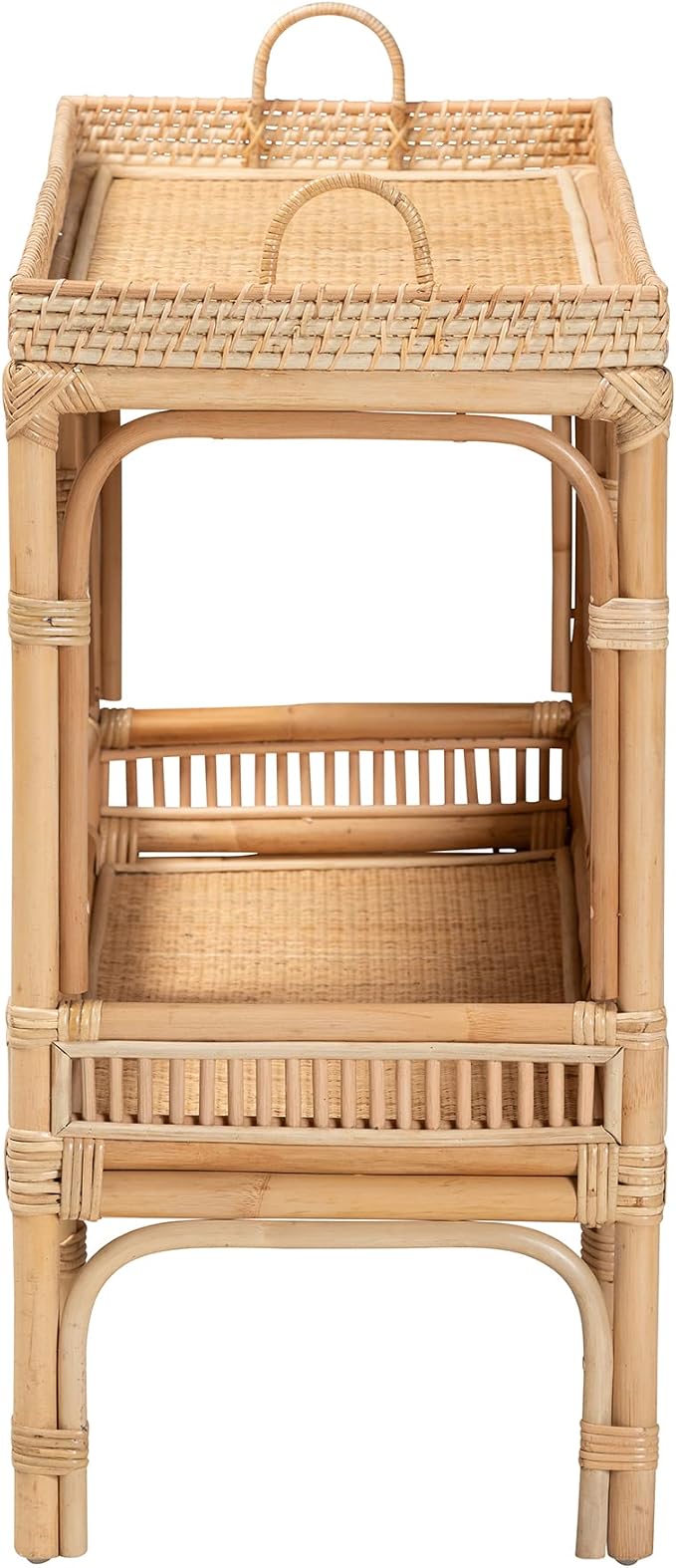 Bali & pari Lombok Modern Bohemian Natural Rattan 2-Tier Console Table - Image 5