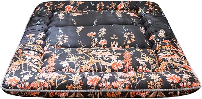 MAXYOYO Black Floral Japanese Futon Floor Mattress, Mattress Topper Portable by MAXYOYO
