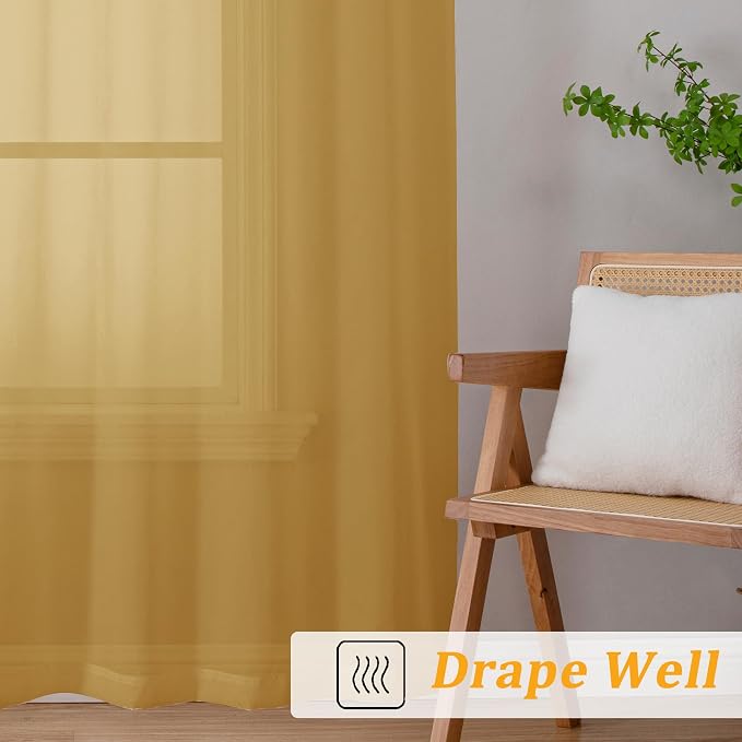Gwine Gold Sheer Kitchen Curtains 36 Inch Length, Light Filtering Voile Soft - Image 6