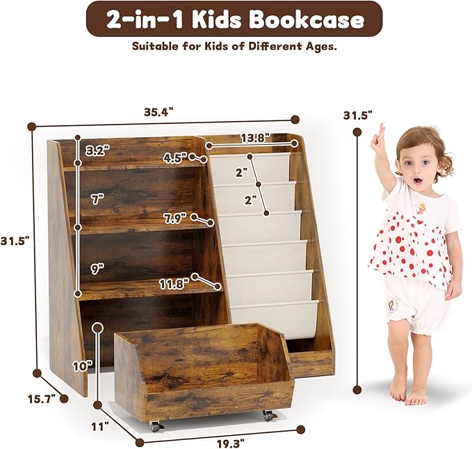 COZPAW Kids Bookshelf and Toy Storage, 4 Tier Toddler Bookshelf - Image 3