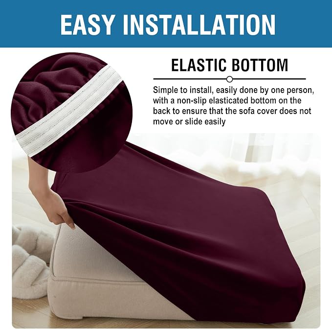 Couch Cover 3-Piece Elastic Velvet Couch Cushion Covers & Chaise Slipcovers - Image 7