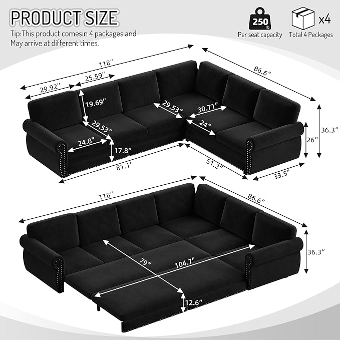 118" L-Shaped Sleeper Couch Bed - Image 2