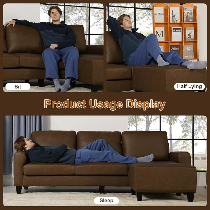 EASE MOOSE Large Seat Faux Leather L Shaped Sofa, Waterproof and - Image 9