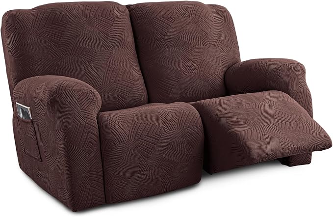 Recliner Loveseat Covers, 4-Piece Stretch Geometric Strokes Jacquard Reclining by Unknown