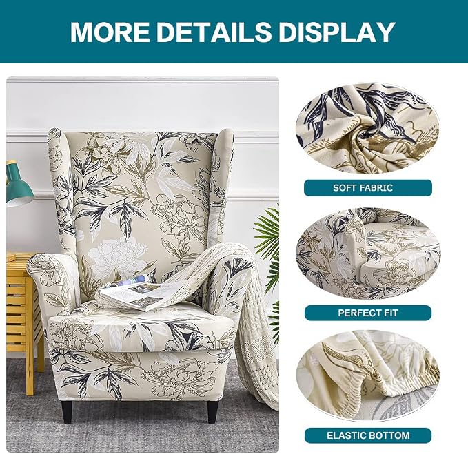 KRFOONN Wingback Chair Covers Slipcovers 2 Piece Stretch Wing Chair Covers - Image 3