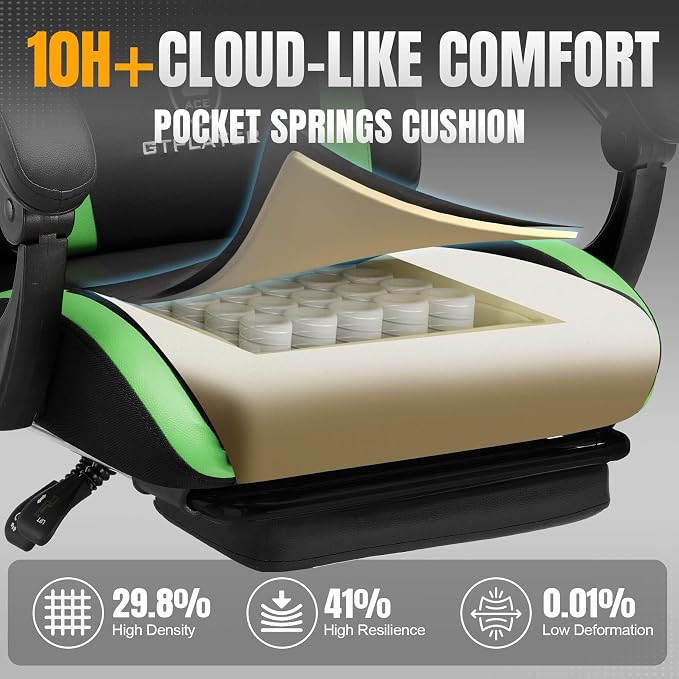 GTPLAYER Gaming Chair with Pocket Spring Cushion, Leather Office Chair with - Image 4