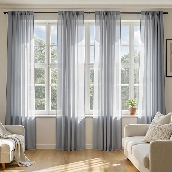 MIULEE Dark Grey Sheer Curtains 63 Inches Long, 4 Panels Set, Rod Pocket Light by MIULEE