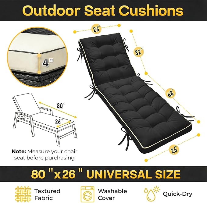 2 Pack 80x26 Inch Folding Chaise Lounge Cushion Quick Dry - Image 7