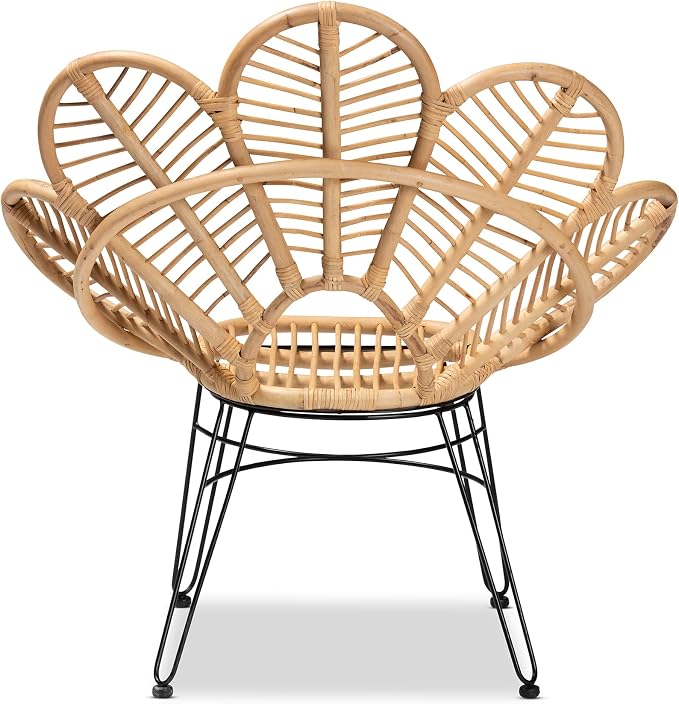 bali & pari Garan Modern Bohemian Natural Rattan and Black Metal Accent Chair - Image 6