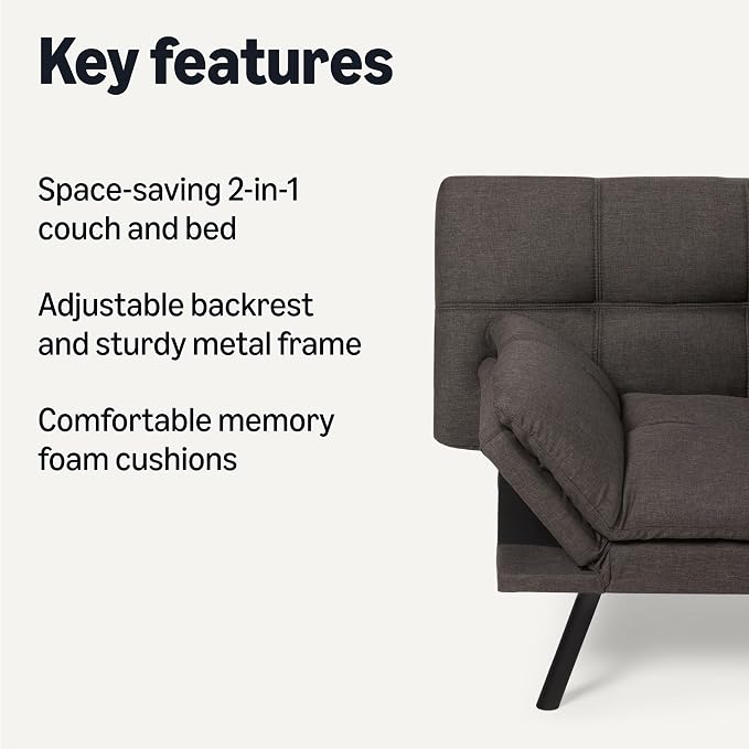 Amazon Basics Futon Sofa Bed, Convertible Memory Foam Sofa Couch - Image 3