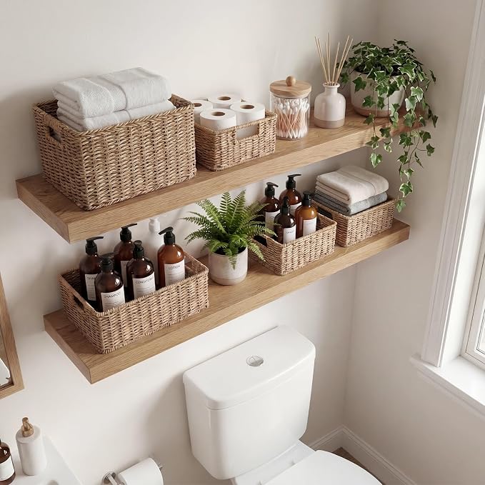 Oak Floating Shelves Set of 2，35.43in Wall Mounted Display Ledge Shelves - Image 2
