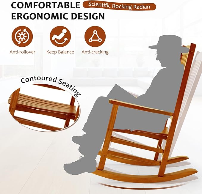 Hupmad Wooden Oversized Porch Rocker Chair - Image 4