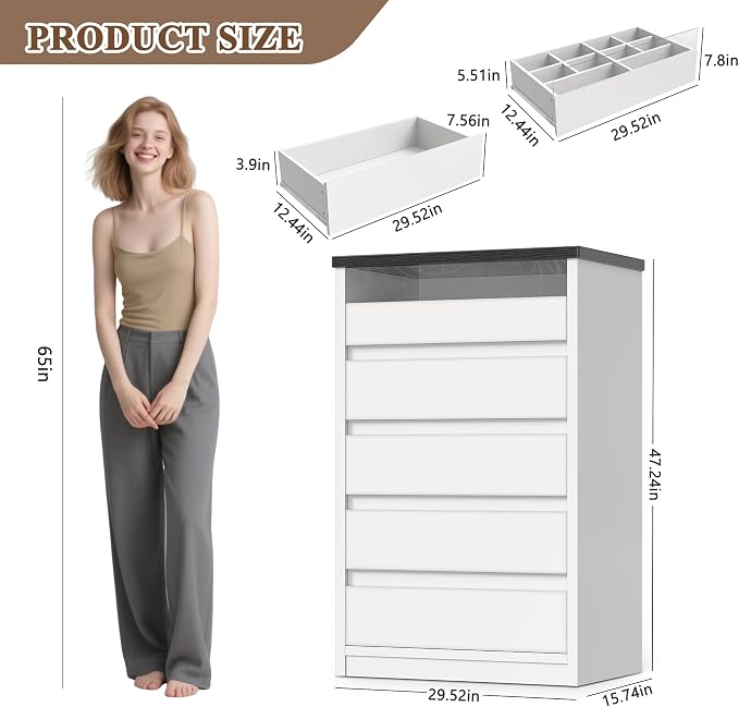 Jocoevol Modern LED 5 Drawer Dresser - Image 2
