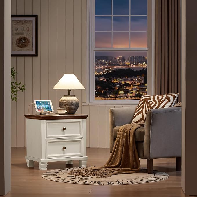 SAVOR LIFE Farmhouse Nightstand Set of 2, Rustic Low Nightstands - Image 4