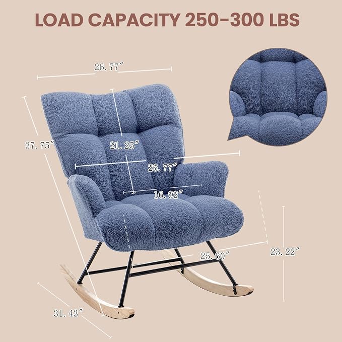 SAETSFEG Rocking Chair Nursery Teddy Upholstered Glider Rocker Rocking Accent - Image 2