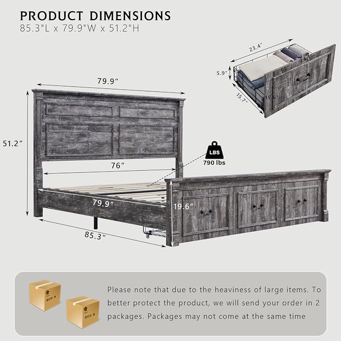 Aitjunz Farmhouse King Size Bed Frame - Image 2