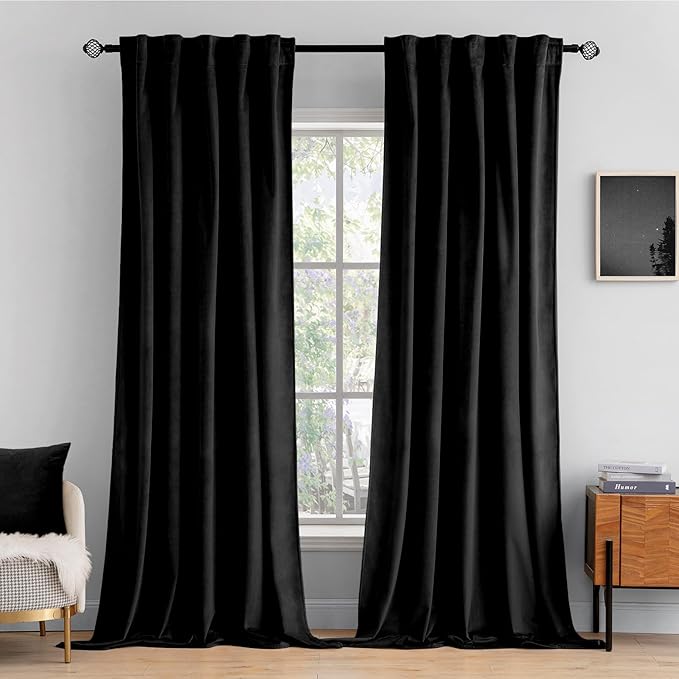 MIULEE Black Velvet Curtains 108 inches Long 2 Panels by MIULEE