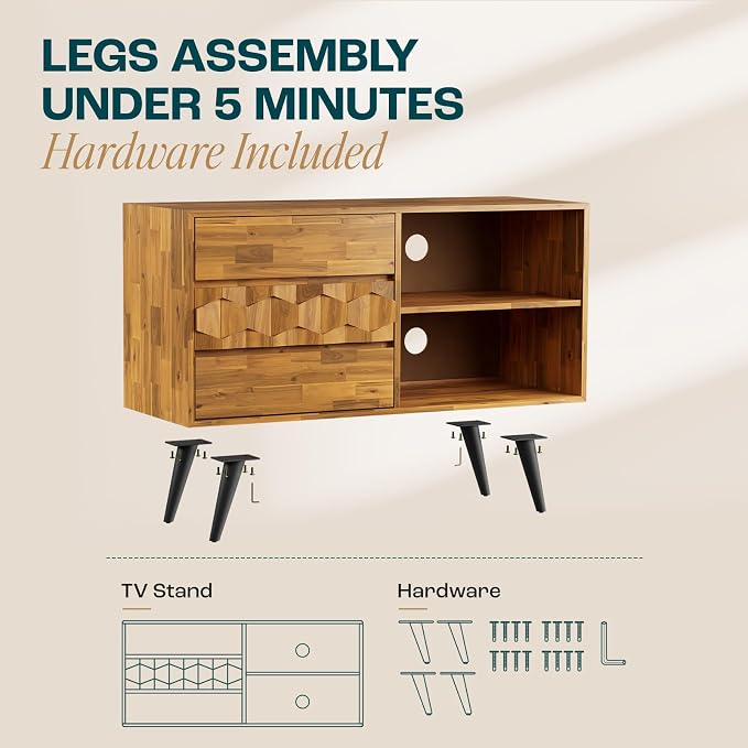 Bme Georgina 45 Inch Solid Wood TV Stand, Under 10 Minutes Assembly - Image 2