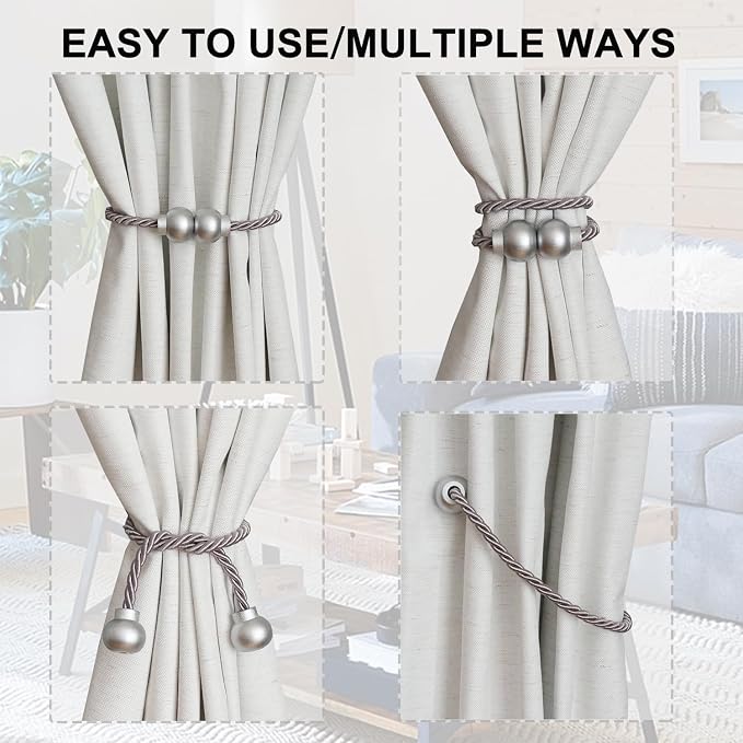 6 Pack Magnetic Curtain Tiebacks Modern Handmade Rope Curtain Tie Backs - Image 4