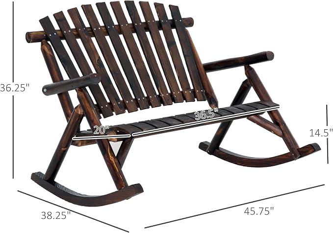 Outsunny Outdoor Wooden Rocking Chair, Double-Person Rustic Adirondack Rocker - Image 3