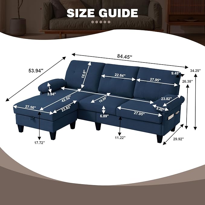 84" Convertible Sectional Sofa, Deep 3-Seat L Shaped Sectional Couch - Image 2