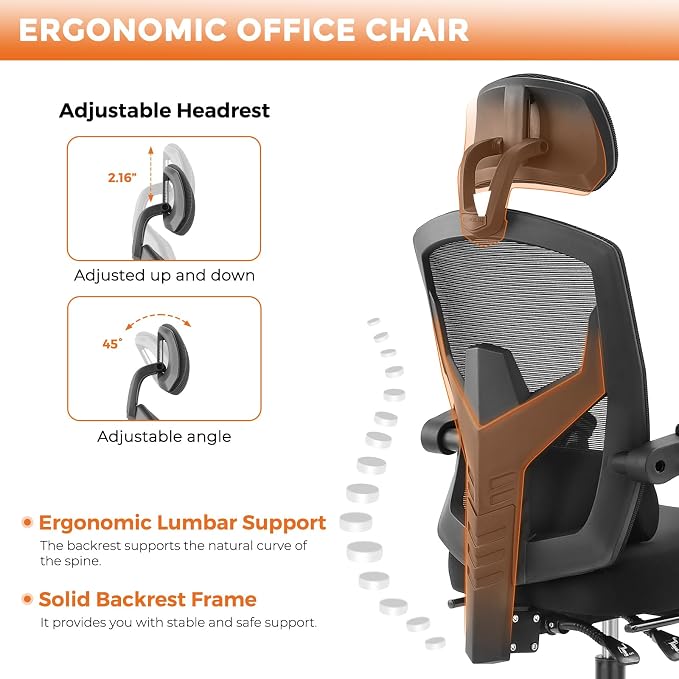 Sweetcrispy Office Computer Desk Chair, Ergonomic High-Back Mesh Rolling Work - Image 4