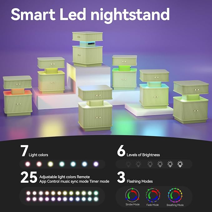 Nightstand with Charging Station, Modern Night Stand with Smart Led Light and 2 - Image 8