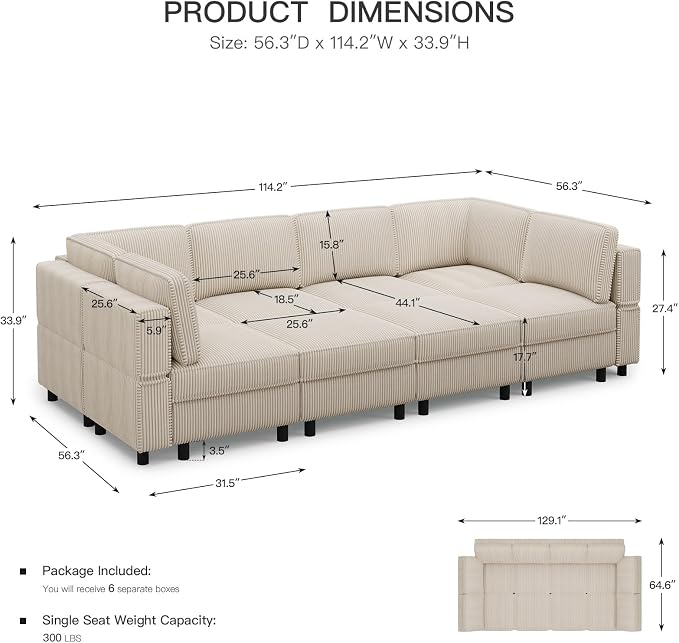 Belffin 114.2" 8 Seats Modular Sectional Sofa - Image 2