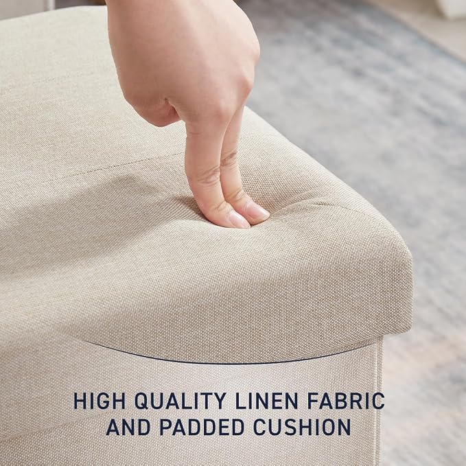 Ornavo Home 2 Pack 15 Inch Folding Storage Ottoman, Square Cube Linen Small - Image 6