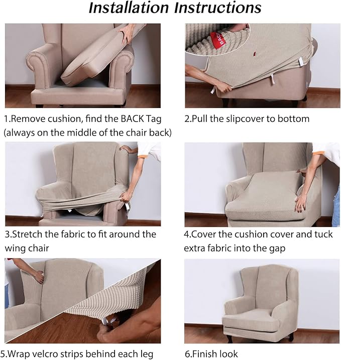 Turquoize Wingback Chair Covers 2 Piece Wing Chair Slipcover Stretch Slipcovers - Image 6