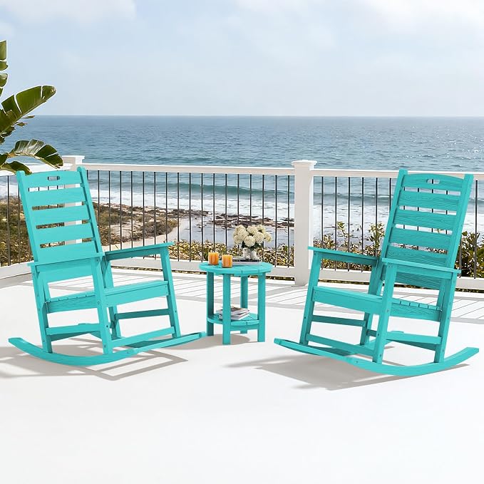 SERWALL Outdoor Rocking Chair Set of 2, Oversized HDPE Patio Rocking Chair - Image 10