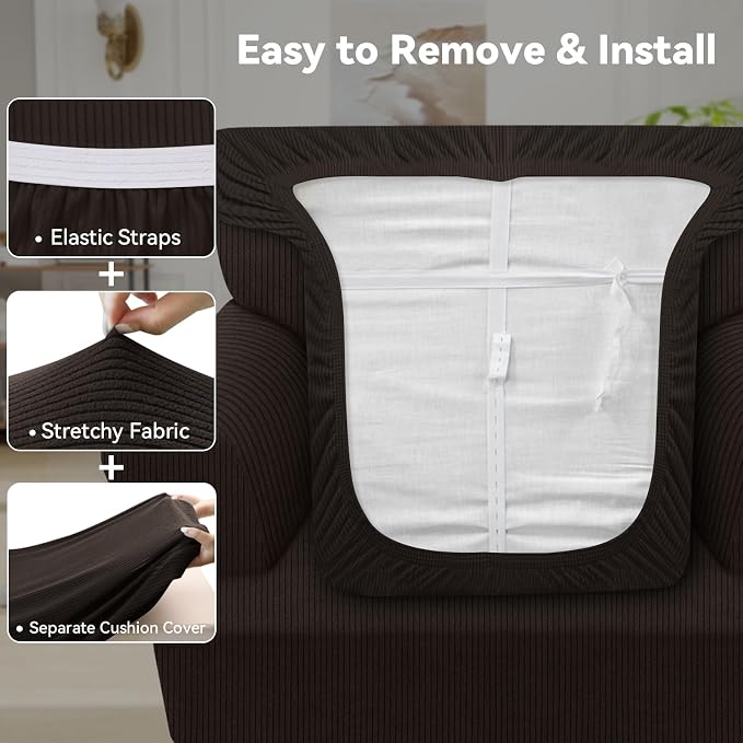 Waterproof Chair Cover with Arms 2-Piece Set Striped Slipcover - Image 4