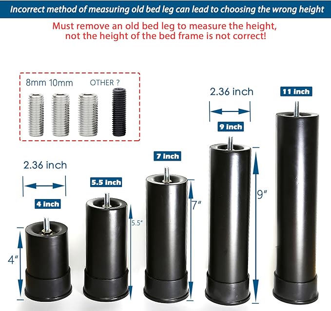 7 Inch Metal Bed Base Frame Leg Replacement Heavy Duty Extra Height Leg - Image 3
