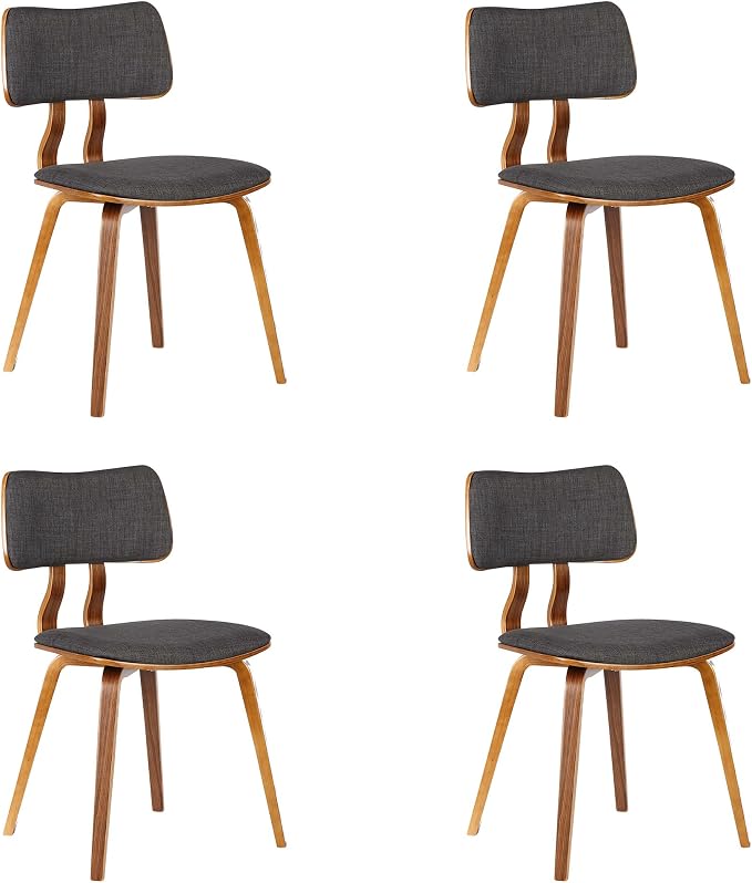Armen Living Jaguar Mid-Century Dining Chair in Walnut Wood and Charcoal Fabric - Image 3