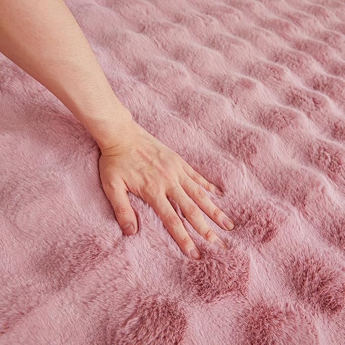 Pink Rabbit Plush Rug 8'x10', Fluffy Faux Fur Shaggy Area Rug - Image 7